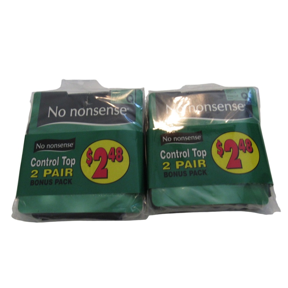 No Nonsense Control Top Pantyhose Off Black Size Q Sheer Toe 4 Pairs 2 Packs M44
